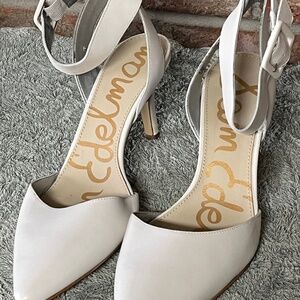Sam Edelman White Leather Heels Size 8 – Elegant Ankle Strap Pumps